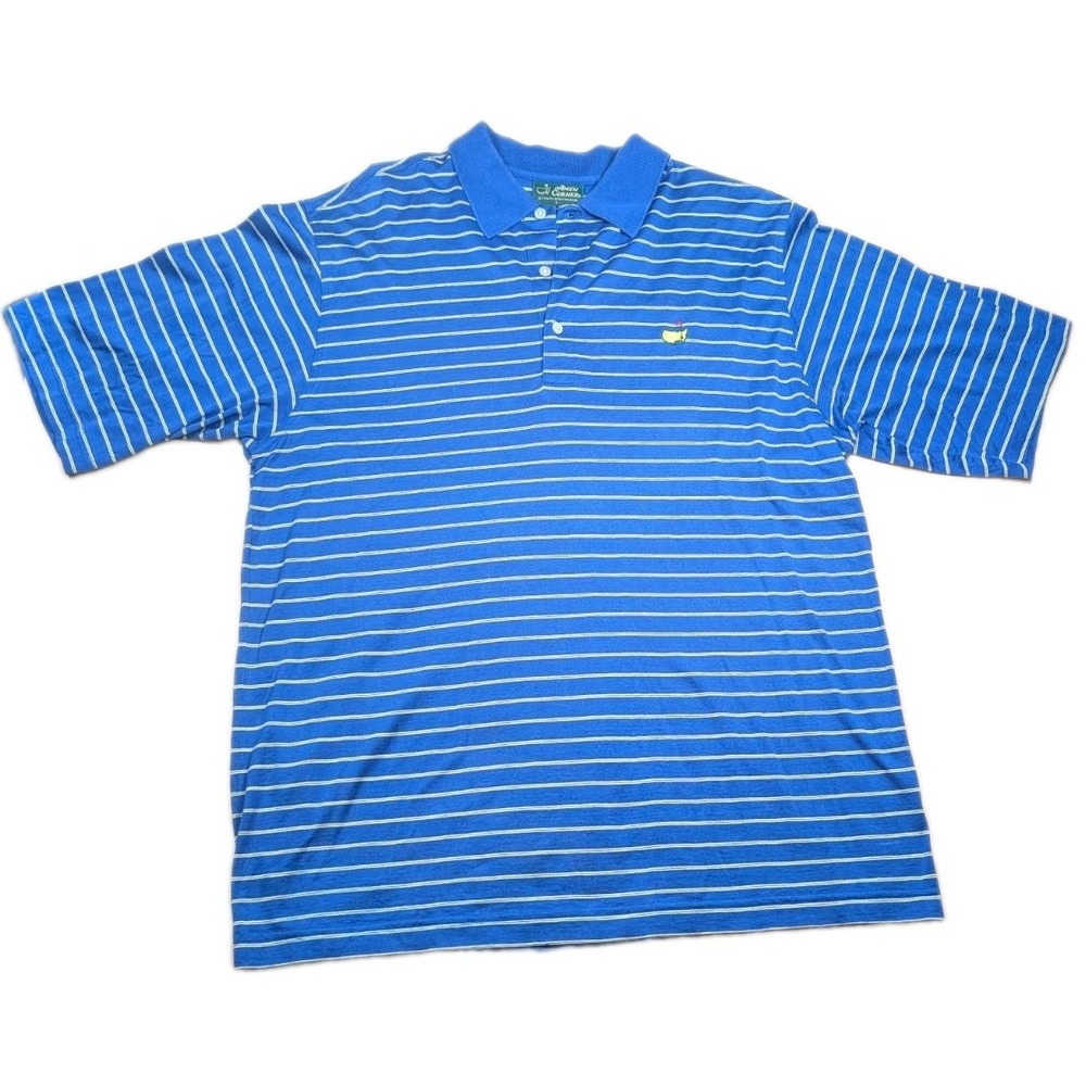 Amen Corner Polo Shirt Mens L Blue Striped Golf Augusta Masters Cotton